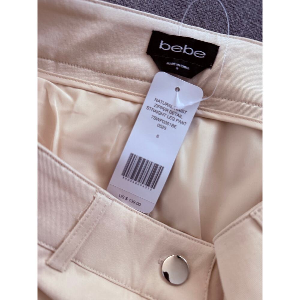 BEBE new Natural Waist Zipper Detail beige cream mini bootcut pants trousers - Picture 7 of 11